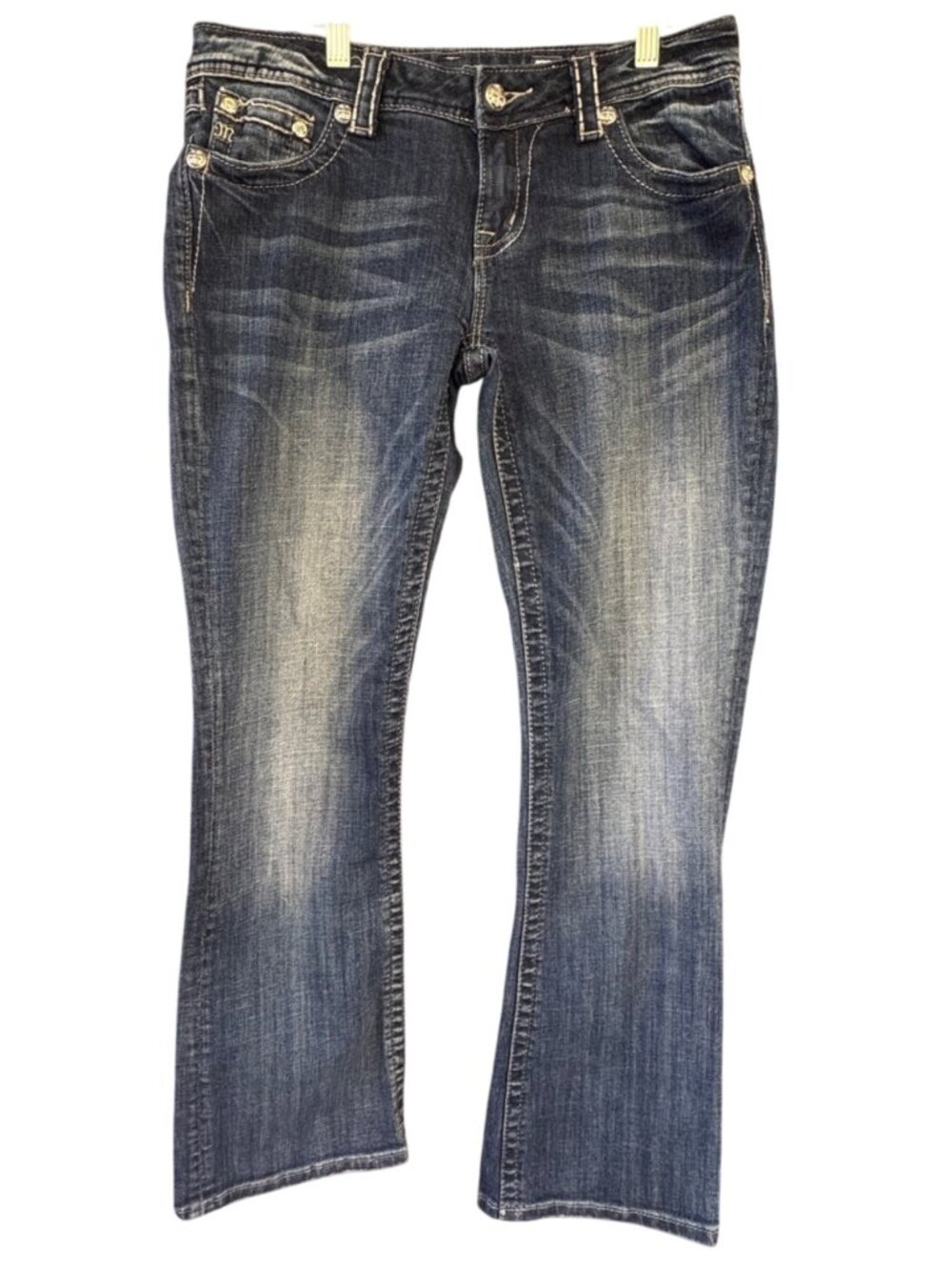 Miss Me Womens Easy Boot Jeans Size 28 Mid-Rise Distressed Denim 30" Inseam.